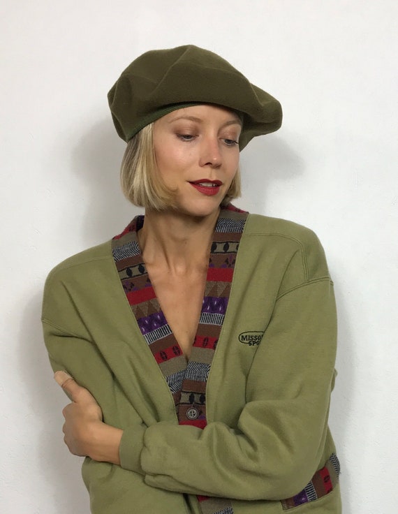 1990’s wool beret, Vintage beret, Military green … - image 4
