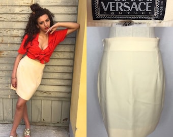 GIANNI VERSACE Couture skirt, Designer vintage skirt, Mini skirt, Wool skirt, White skirt, Winter skirt, Christmas skirt, Gift for her.