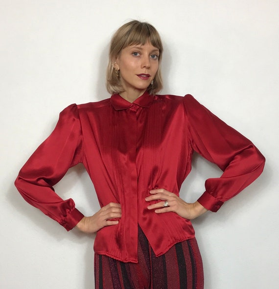 Ruby red 1990’s silk blouse, Vintage blouse, Satin