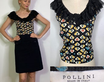 POLLINI top, Designer top, Ruffle top, Party top, Summer top, Formal event top.