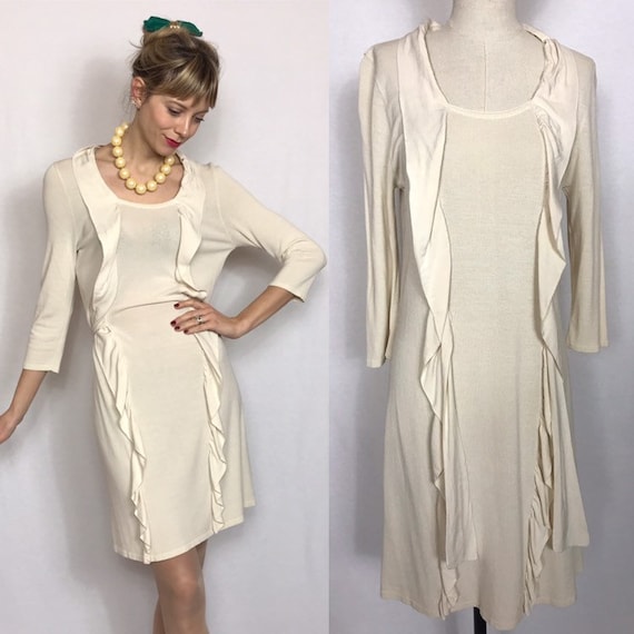 White flounce dress, Sweater dress, Romantic dress