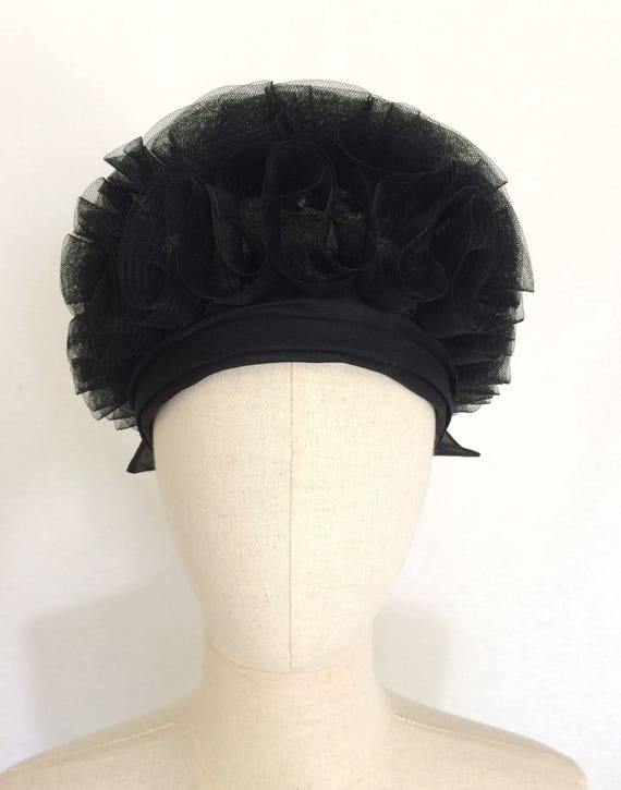 1950's cocktail hat, Black hat with bow, Party ha… - image 4