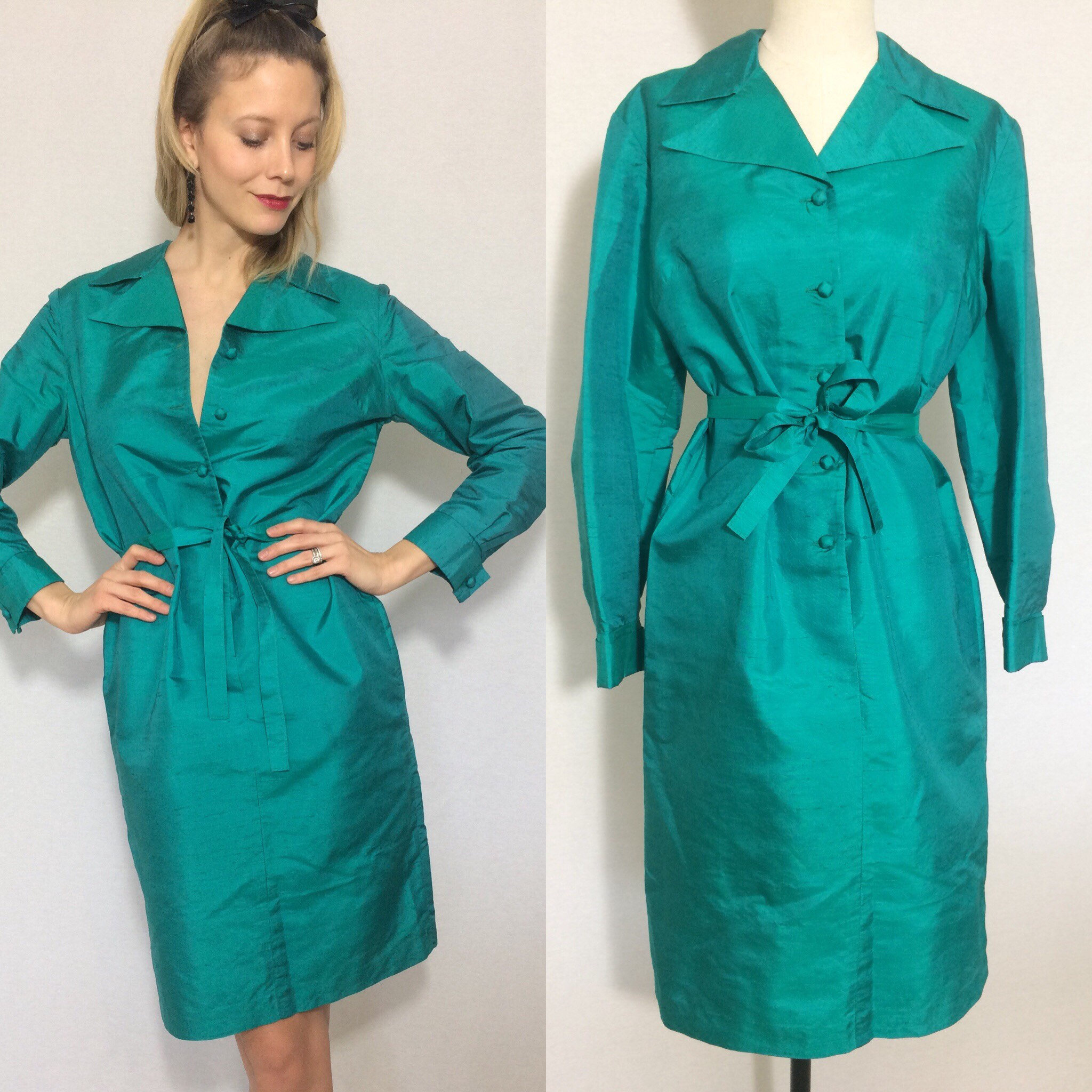 1970's emerald green thai silk dress Vintage dress | Etsy