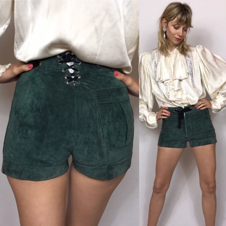 Green shorts. Lederhosen 1960/'s mini suede shorts Suede shirts Vintage shorts