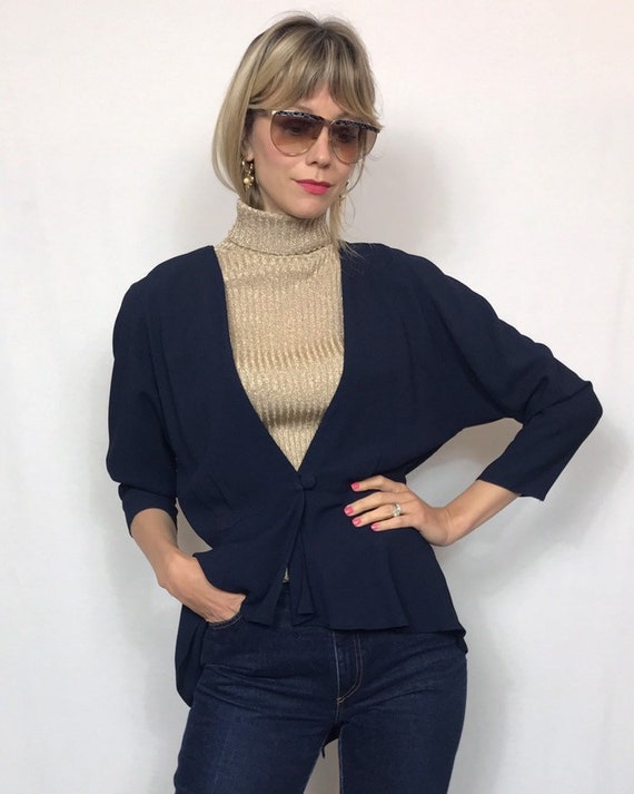 1970's dark blue assymetrical blouse, Vintage blo… - image 3