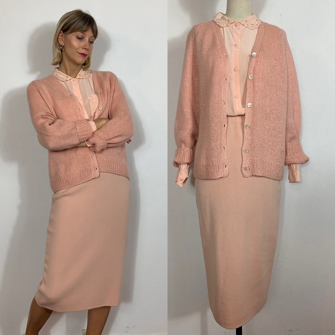 1980s Knitwear Set Vintage Knitwear Peach Pink Dress Etsy