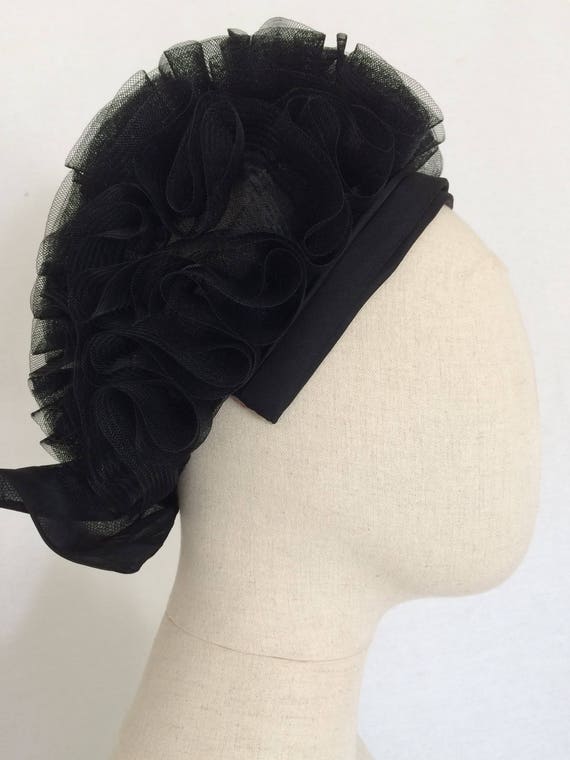 1950's cocktail hat, Black hat with bow, Party ha… - image 2