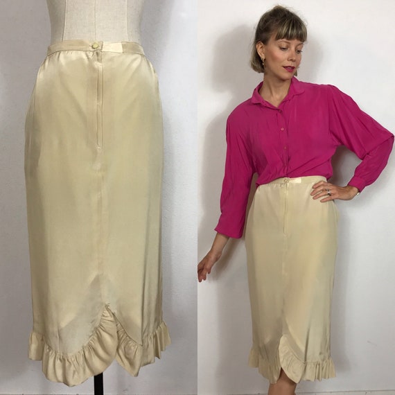1970’s silk skirt with flounce, Vintage skirt, Sil