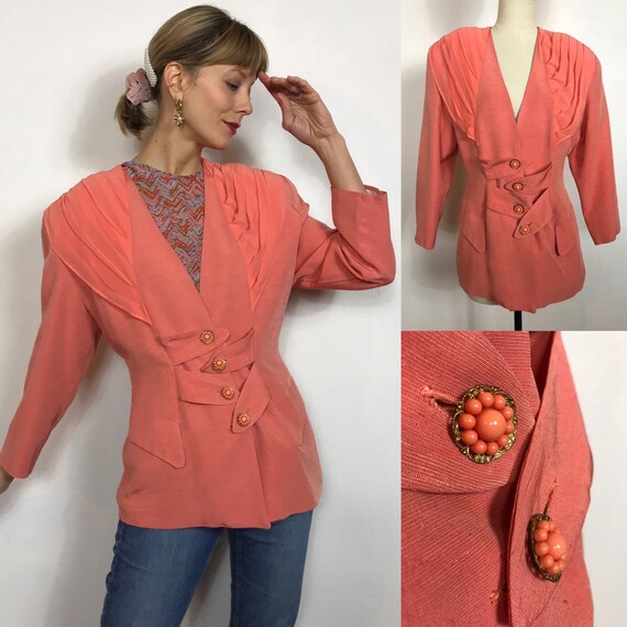 Amazing Italian peach colored 1980’s silk blazer,