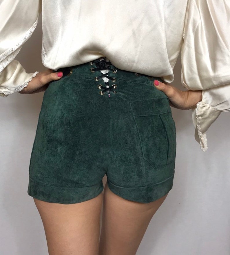 Green shorts. Lederhosen 1960/'s mini suede shorts Suede shirts Vintage shorts