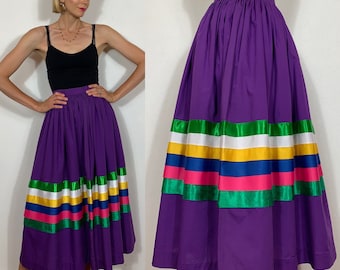 1980’s wide skirt, Vintage skirt, Stripe skirt, Long skirt, Rainbow skirt, Full skirt.