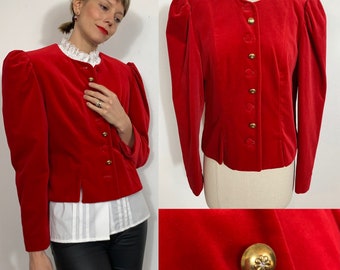 1980’s Austrian red velvet blazer, Tyrolean jacket, Vintage blazer, Velvet blazer, Red blazer, Austrian jacket, Bavarian jacket.