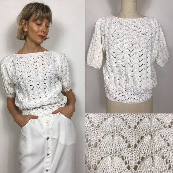 Vintage crochet top, 1980’s top, Crochet jumper, S