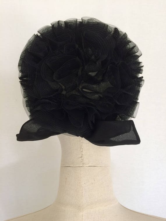 1950's cocktail hat, Black hat with bow, Party ha… - image 6