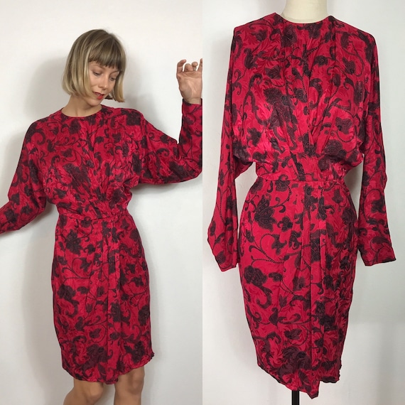 1980’s silk dress, Vintage dress, Cocktail dress,C