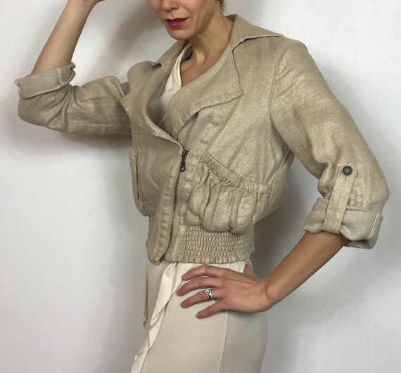 Supercool golden linen bomber jacket, Vintage bomb