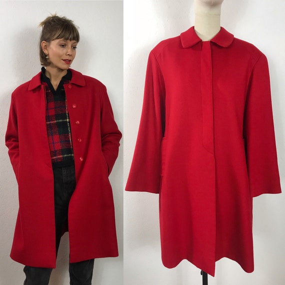 Red vintage wool coat, 1980s coat, Light coat, Red