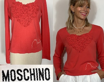 MOSCHINO sweater, Designer sweater, Heart sweater, Designer vintage pullover, Cotton sweater.