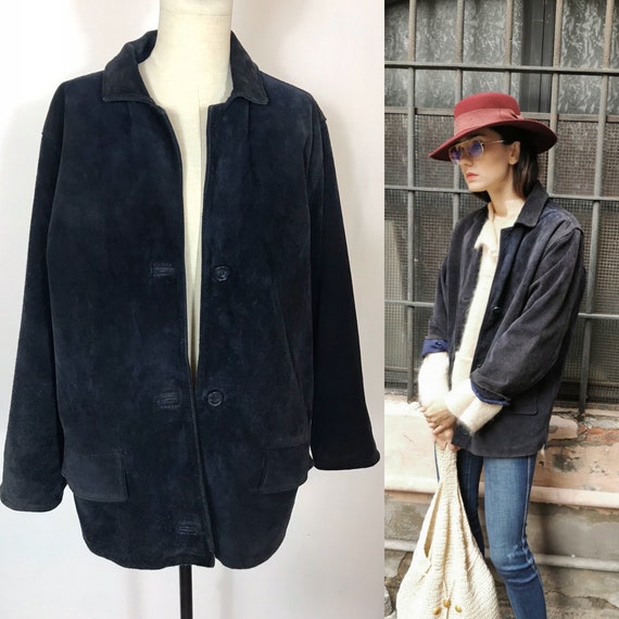 1990's suede jacket, Vintage suede jacket, Blue su