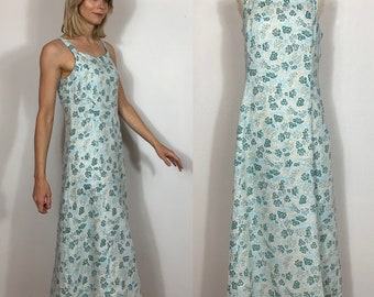1990’s long linen dress, Vintage dress, Boho dress, Summer dress, Sun dress, Floral dress.