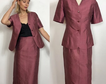 1990’s Thai silk skirt suit, Short sleeved suit, Formal event dress, Vintage suit, Classy dress, Spring dress, Autumn dress.
