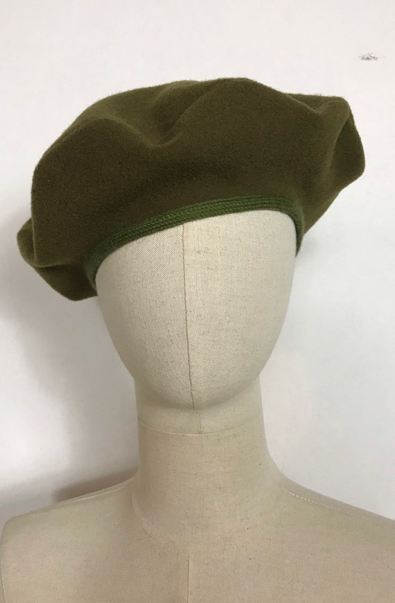 1990’s wool beret, Vintage beret, Military green … - image 1