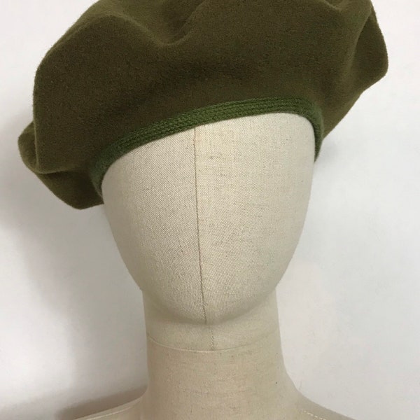 Béret en laine des années 1990, béret vintage, béret vert militaire, chapeau d'automne, chapeau d'hiver, chapeau de printemps, chapeau de modiste.