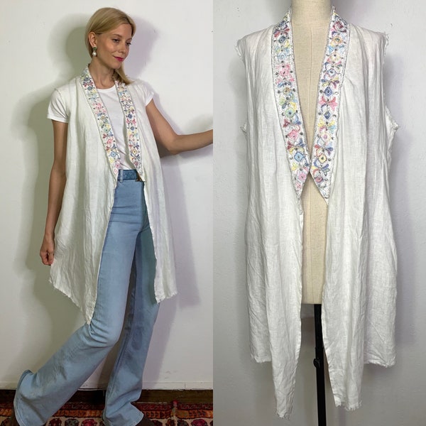 Linen tunic vest, Boho tunic, Hippie vest, 1970’s style long vest, Linen caftan, Oriental tunic, Long vest, Ibiza style tunic, Summer tunic.