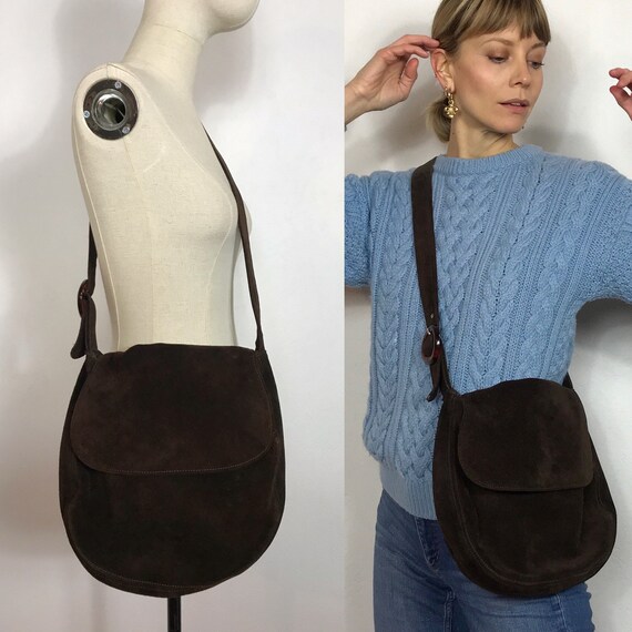 Brown 1970’s crossbody suede bag, Vintage bag, Sad