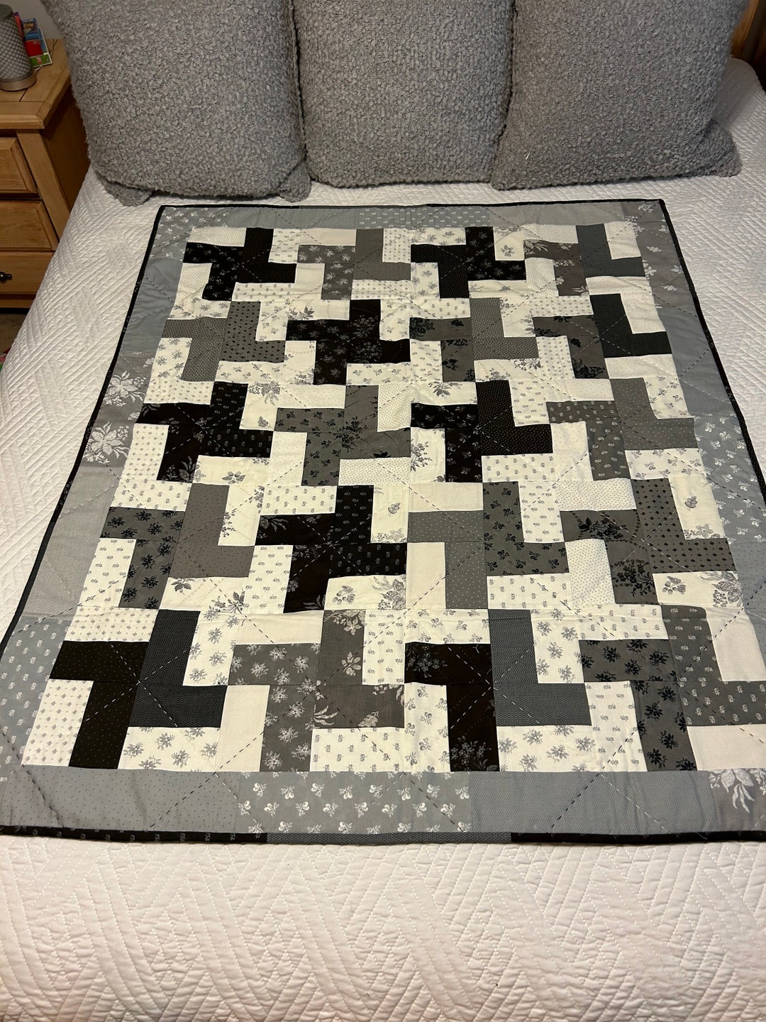 Quilt Lap Quilt Black and White Mini Lap Quilt Bed Topper Table Topper ...