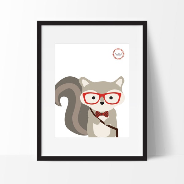 Hipster Woodland Squirrel A4 Wall Print_0045