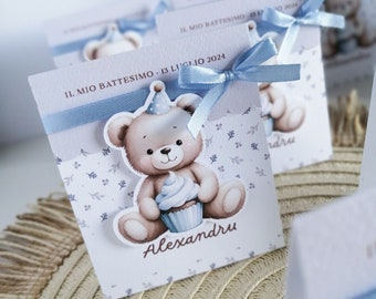 Cajas de confeti para bautizos, regalos personalizados con temática de osito, detalles para bebés, primer cumpleaños de bebé, confeti para niños