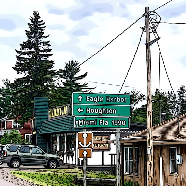 UP to Florida, Just 1,990 Miles- Great Lakes, Sign, Upper Peninsula, Michigan, Copper Harbor -Photography, Photo, Pic- 4x6, 5x7, 8x10, 11x14