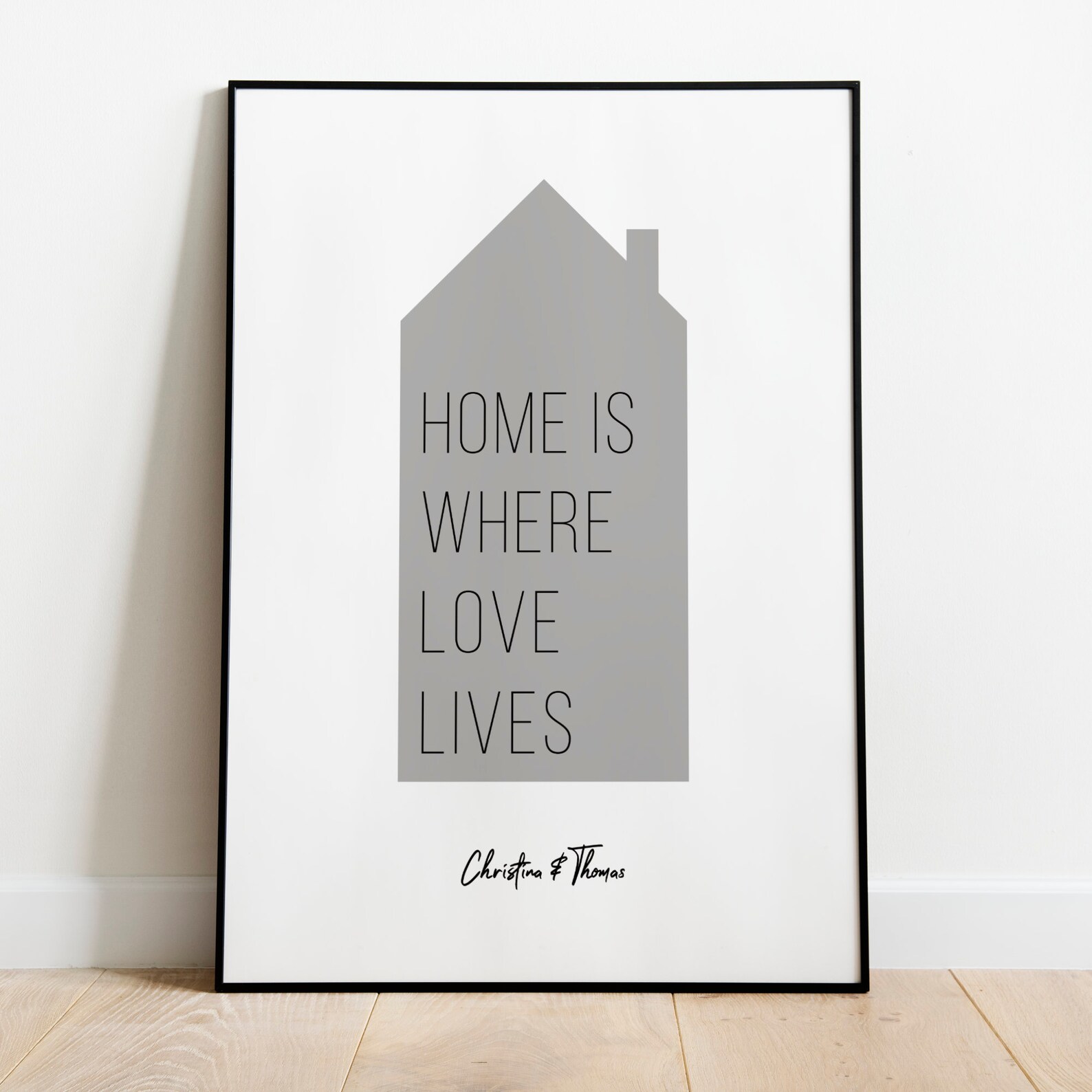 Home is where love lives // Poster with house and name Etsy