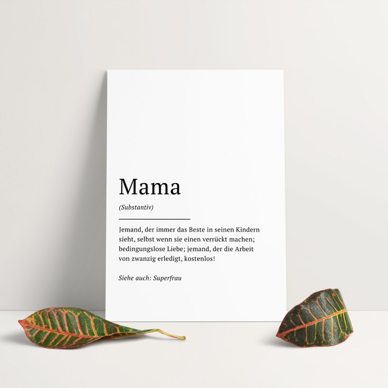 Definition Print Typo Gift A3 or A4 Definition Nursery Mama Family Illustration German Printed poster