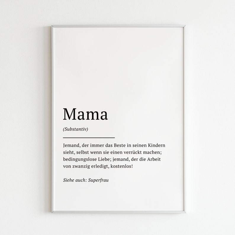 Definition Print Typo Gift A3 or A4 Definition Nursery Mama Family Illustration German Printed poster
