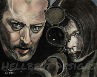 Original Art Print - Leon and Mathilda, The Professional, Jean Reno, Natalie Portman, T.A. Schmitt, Artist