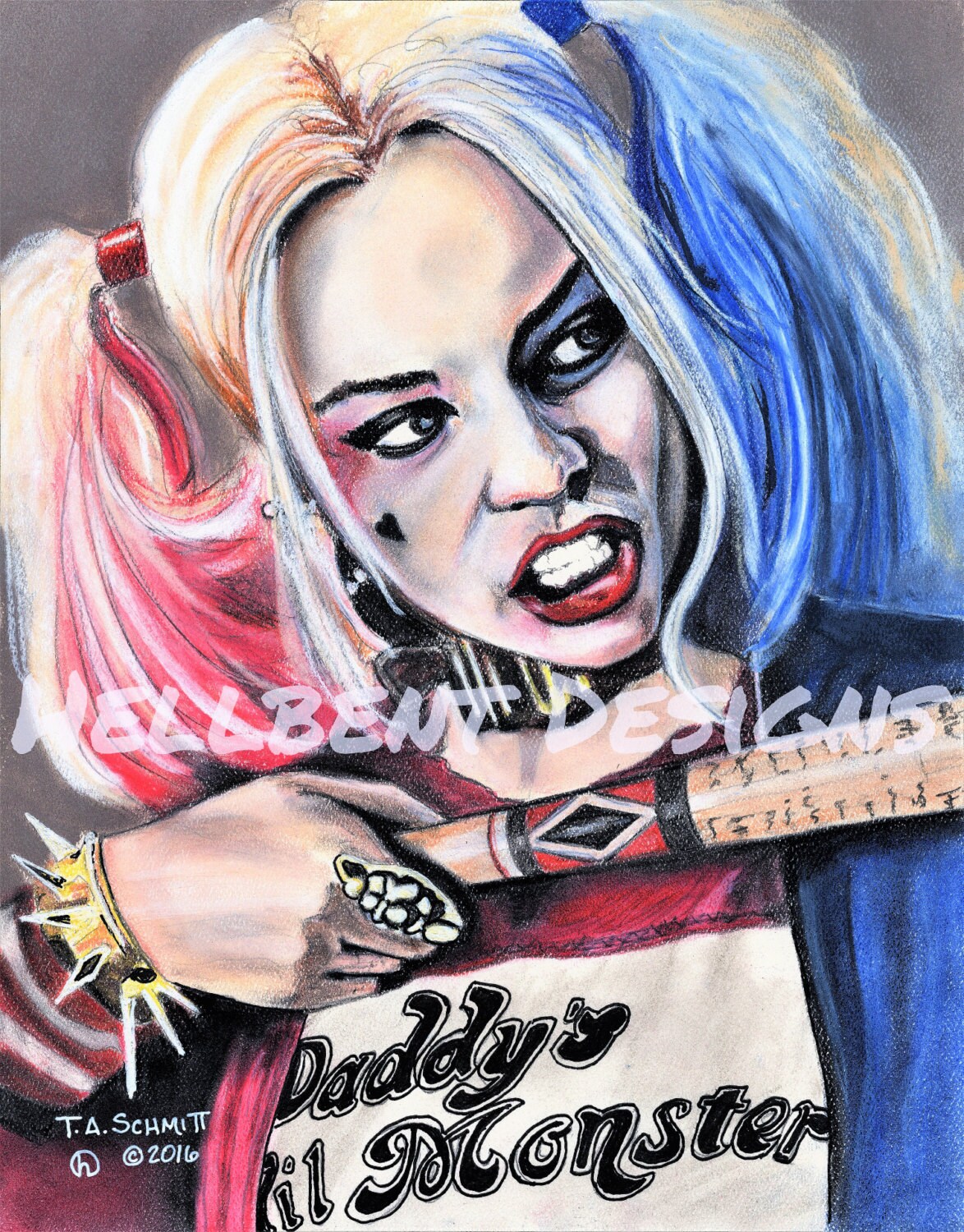 Original Art Print Harley Quinn Painting T.A. Schmitt Etsy