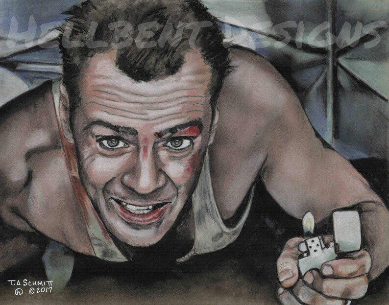 Original Art Print John McClane Painting, Bruce Willis, Die Hard, T.A. Schmitt, Artist image 1