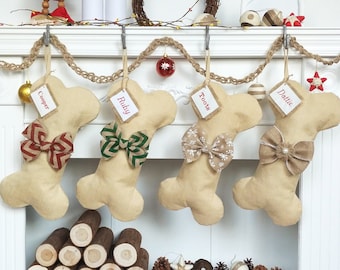 8 DESIGNS Personalized Dog Bone Christmas Stockings, 2017 New Burlap Stocking, Dog Stocking, Customized Christmas Stocking.
