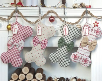 2017 New Personalized Dog Bone Christmas Stocking, Gingham Dog Stocking Christmas, Customized Christmas Stocking, Pet Stocking.