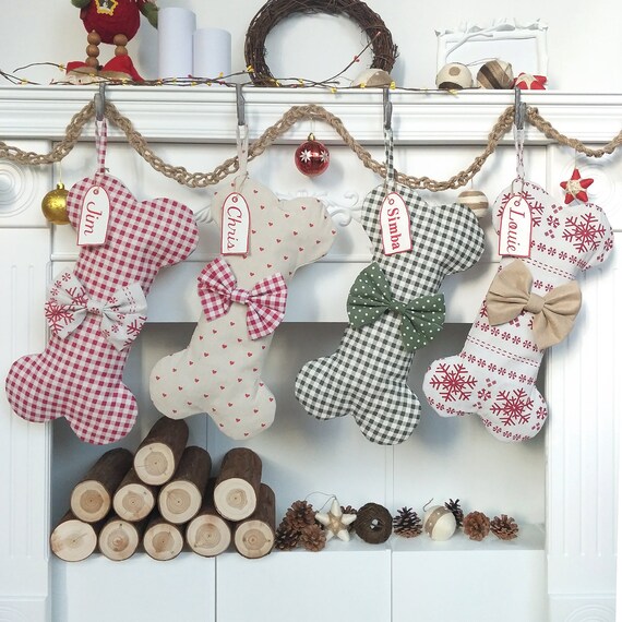 personalized dog bone christmas stocking gingham dog stocking etsy