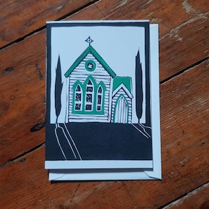 Pequeña tarjeta de iglesia de madera