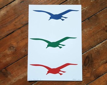 Flying Seagulls original A4 screenprint