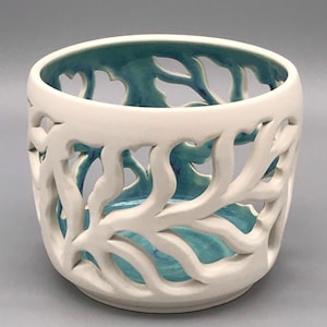 Porcelain Orchid Pots, Asheville Made “Leafy Orchid Pot”, Candle Luminaries, Orchid Vases, White Cashe Pots