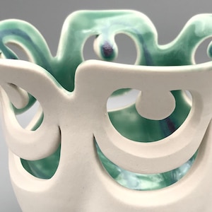 White Bowls, Porcelain Bowl, Aqua Green Bowls, Orchid Pot, handmade Bowls