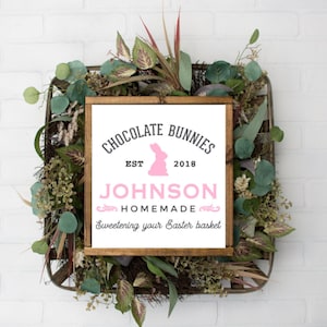 Personalized Chocolate Bunnies Easter sign. spring decor. Easter framed sign. Custom est name sign. Rustic decor. Farmhouse sign.Spring sign