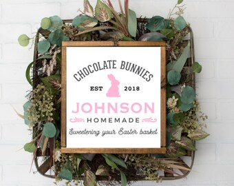 Personalized Chocolate Bunnies Easter sign. spring decor. Easter framed sign. Custom est name sign. Rustic decor. Farmhouse sign.Spring sign