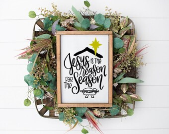 Jesús es la razón del signo de la estación. decoración de la natividad. signo de Navidad. Regalos de vacaciones. Muestra de la casa de campo. Pesebre decoración navideña. Signo de estrella