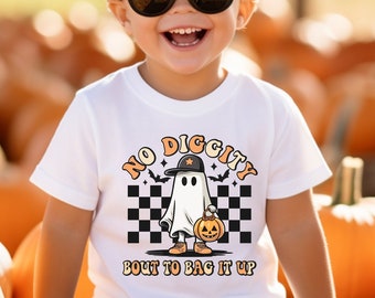 No diggity bout to bag it up ghost kids Shirt | Halloween tee | Spooky Graphic Tee | Toddler, youth sweatshirt | Checkered shirt | Boo